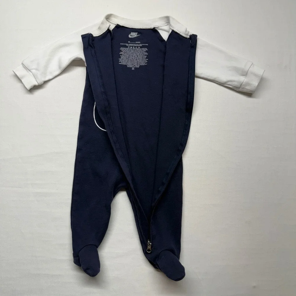Nike Baby Footed Sleeper 6M Navy White Logo Zip Cotton One‎ Piece Pajamas